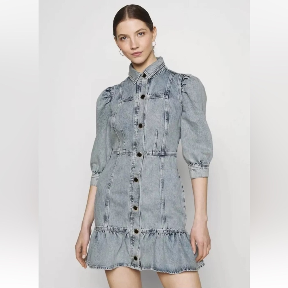 RIVER ISLAND Blue Denim Frill Shirt Mini Dress  Women’s Size 4 NWOT